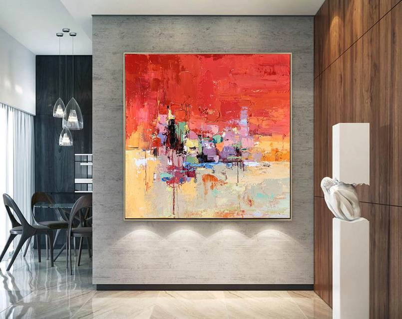 Entryway Hand-painted Handmade Red Dining Featured Abstract Canvas 1FE08